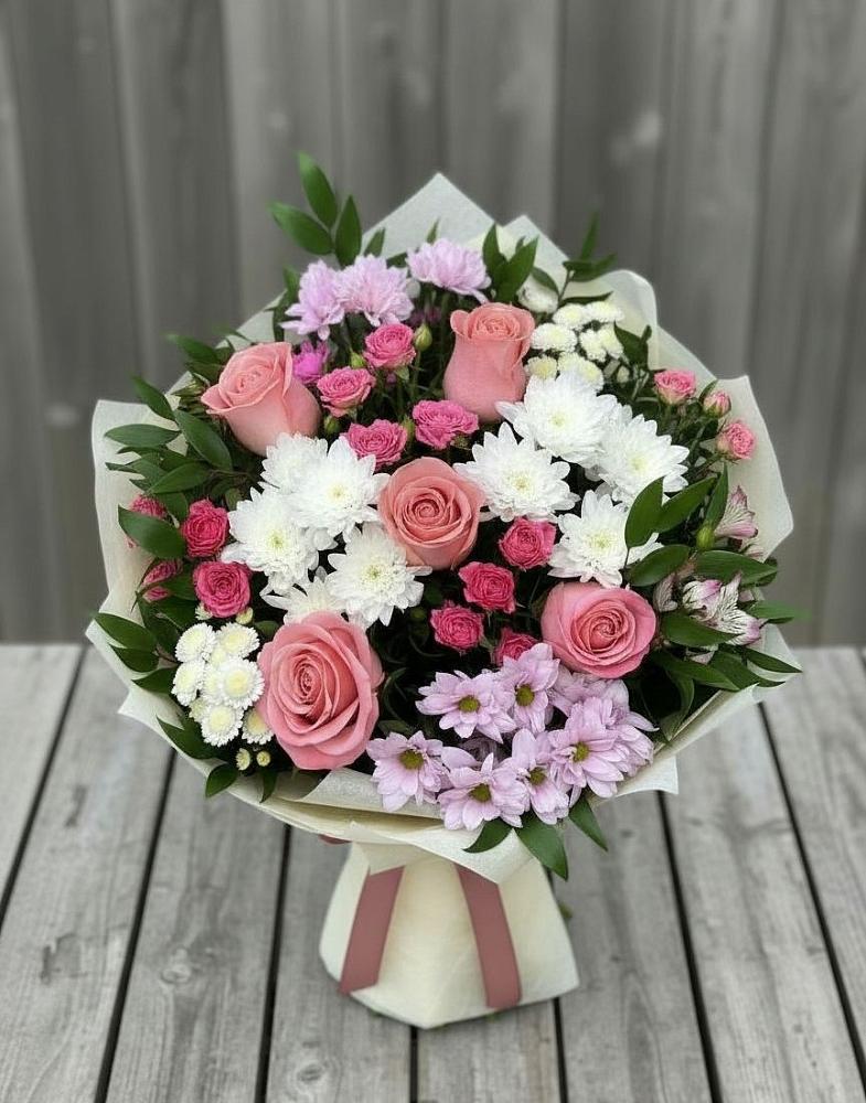 Букет цветов из: Альстромерии, Гвоздики, Розы и Хризантемы в Давыдовке