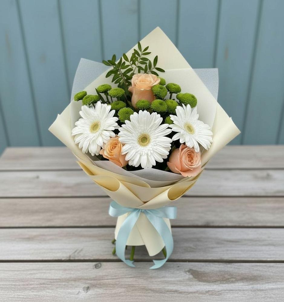 Букет цветов из: Герберы, Розы и Хризантемы в Давыдовке