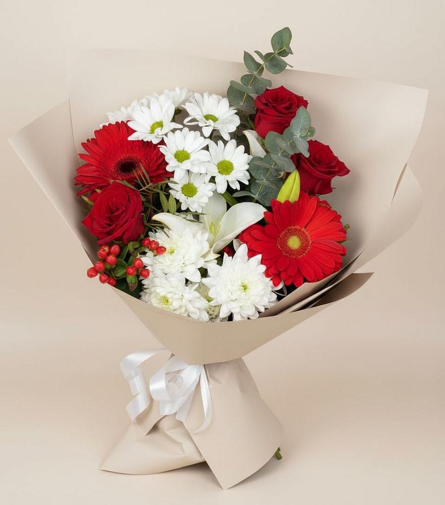 Букет цветов из: Розы, Хризантемы, Герберы и Лилии в Давыдовке