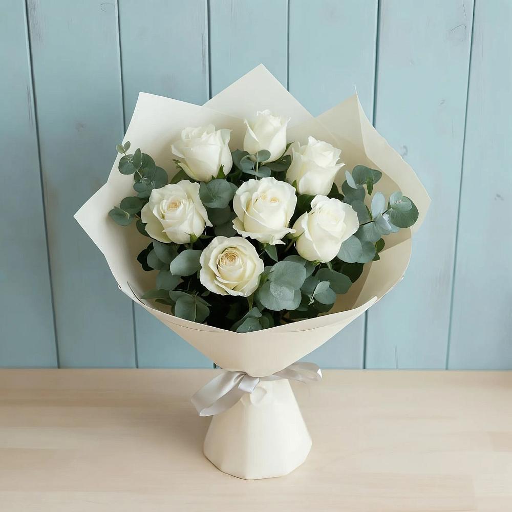 Букет Белые розы в Эвкалипте в Давыдовке