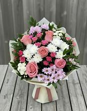 Букет цветов из:  Альстромерии, Гвоздики, Розы и Хризантемы в Давыдовке