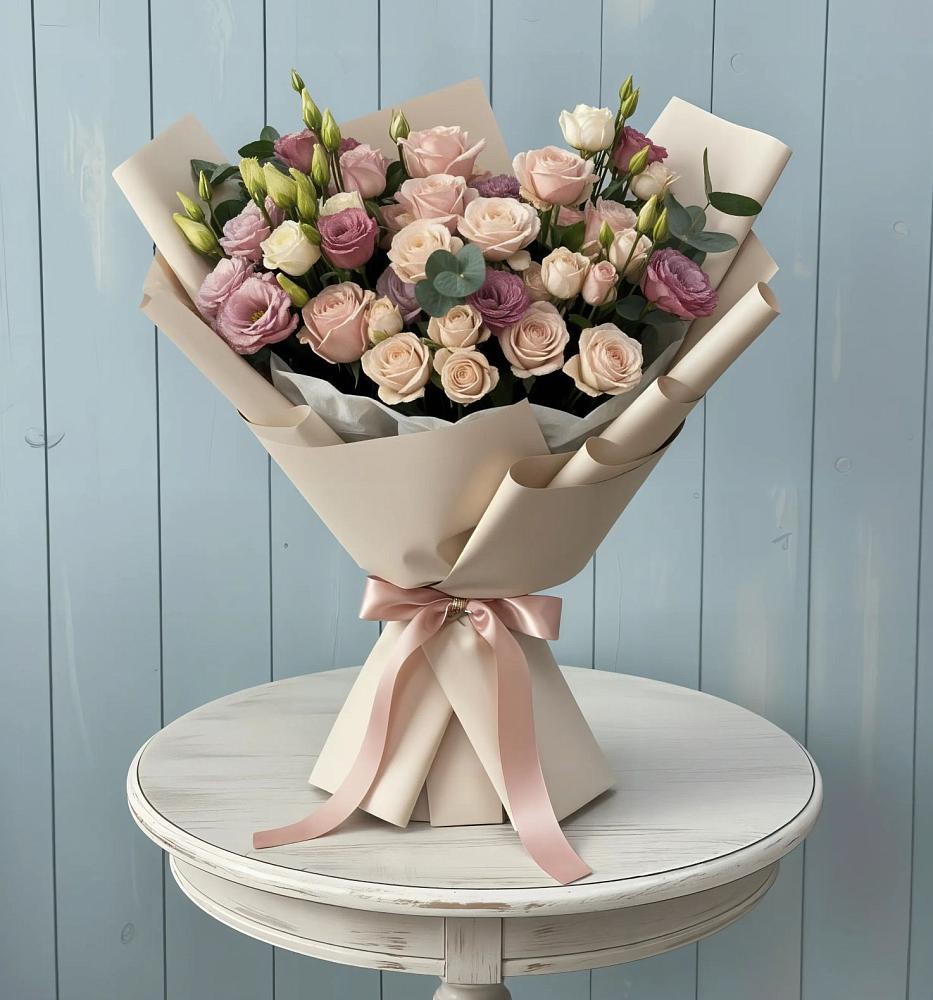 Букет цветов из: Розы и Лизиантусы в Давыдовке